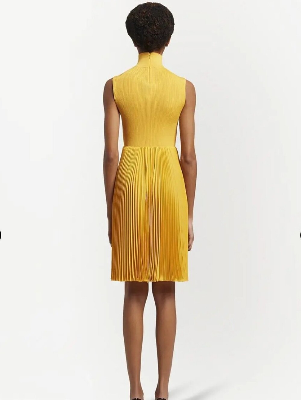 PRADA Ribbed-Knit Pleated Short Dress YELLOW SZ 38 $2130 Italy - Picture 6 of 7